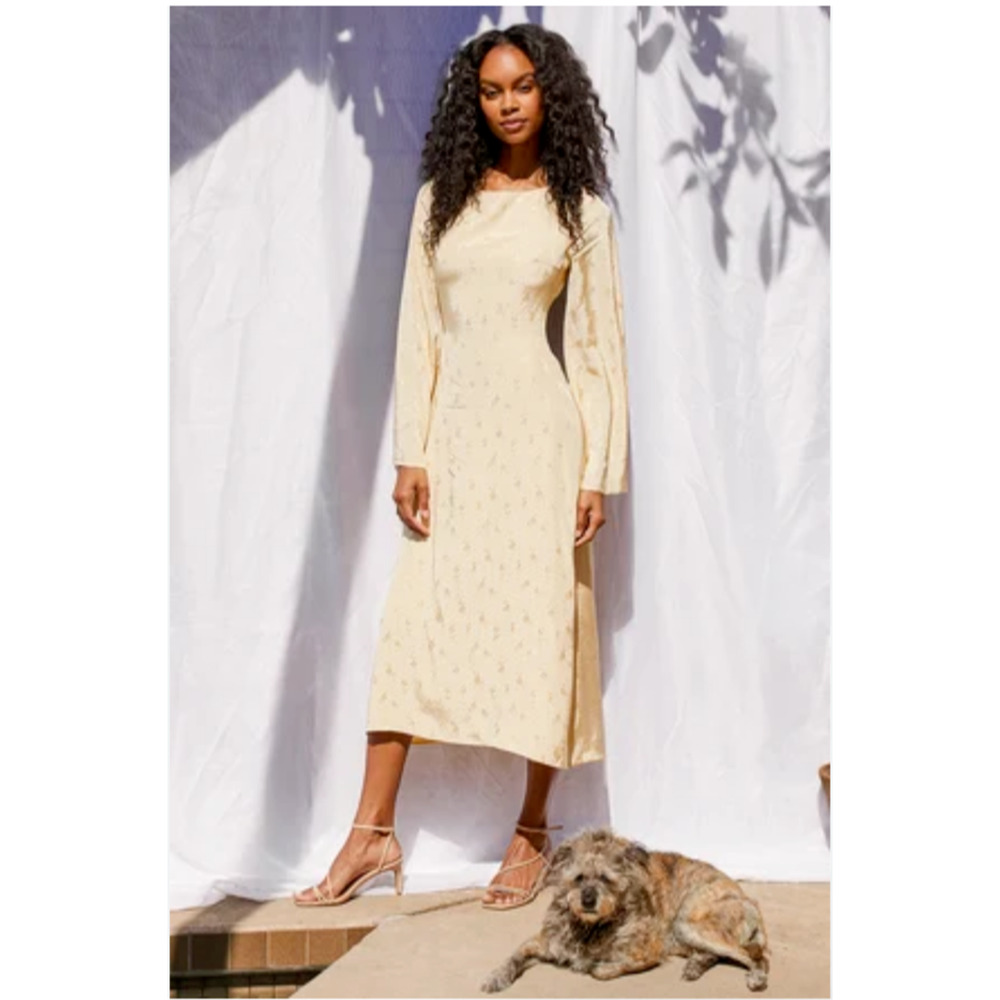 Lulus Womens Jacquard Backless Dress Small Cream Milkmade Fairycore Whimsigoth